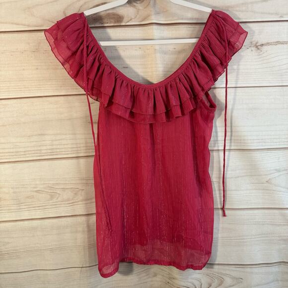 Charlotte Russe Pink Ruffled Neckline Blouse Size Medium - Picture 1 of 6
